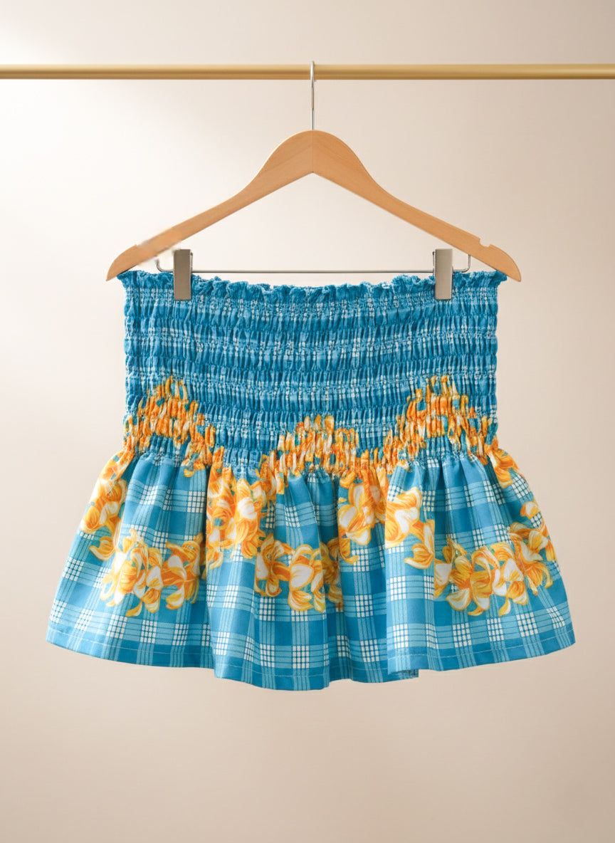 Blue Palaka Puakenikeni Shirred Tube Top