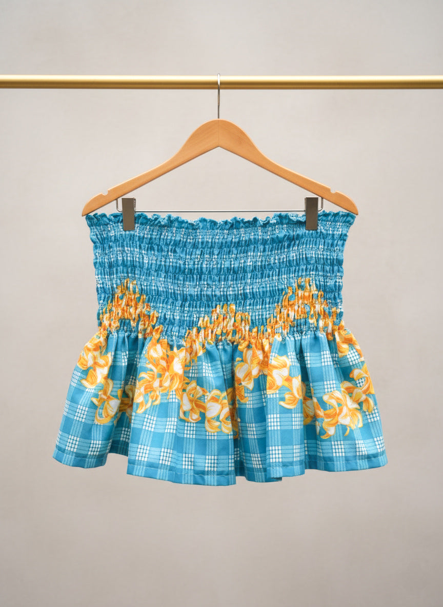 Blue Palaka Puakenikeni Shirred Tube Top