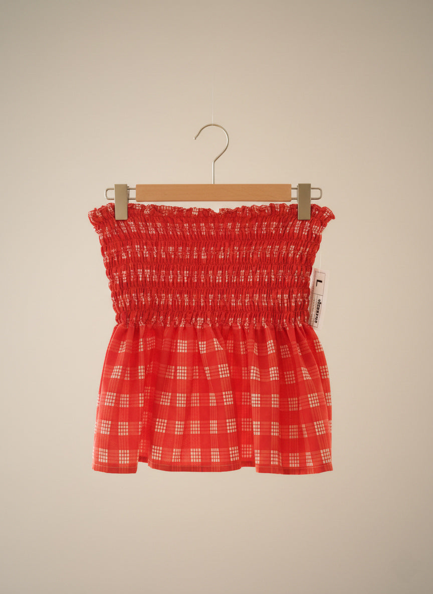 Red Palaka Shirred Tube Top
