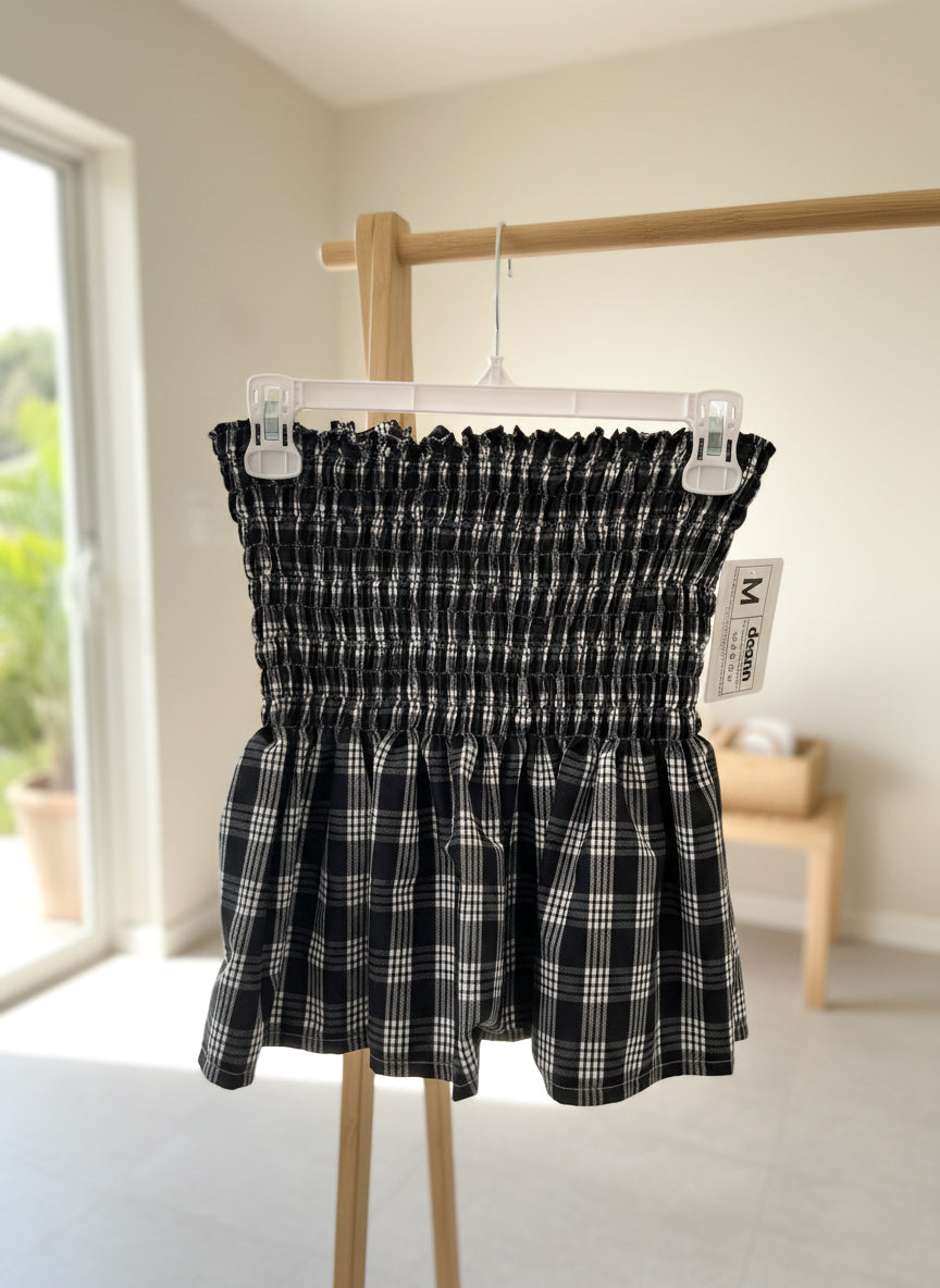 Black Palaka Shirred Tube Top