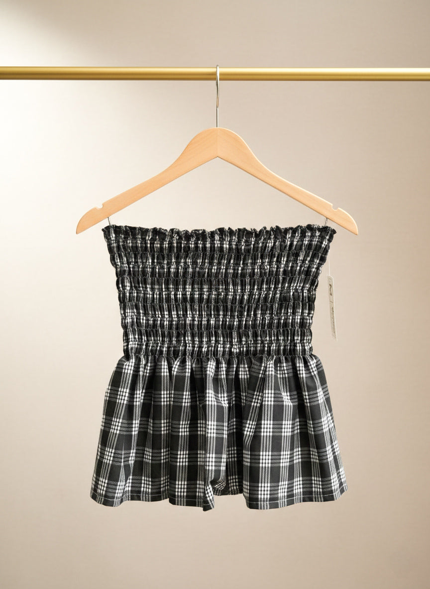 Black Palaka Shirred Tube Top