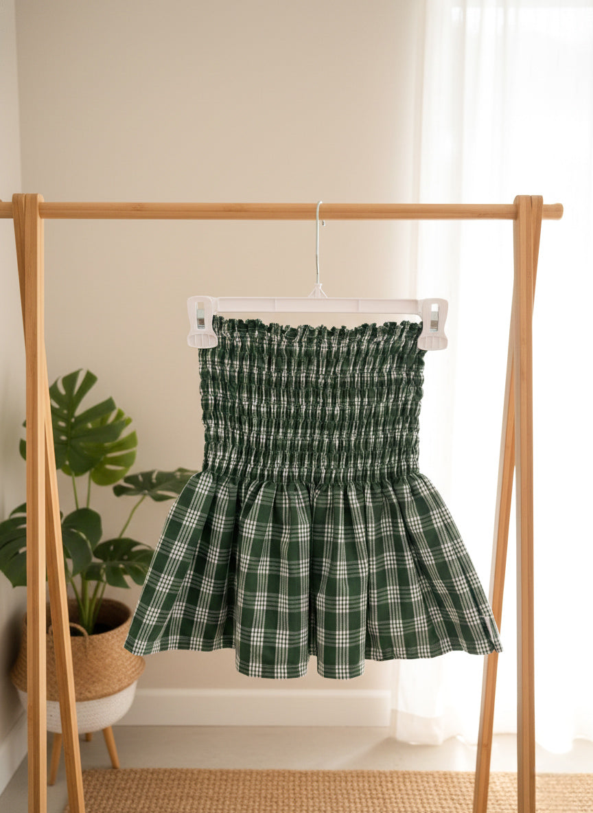 Green Palaka Shirred Tube Top