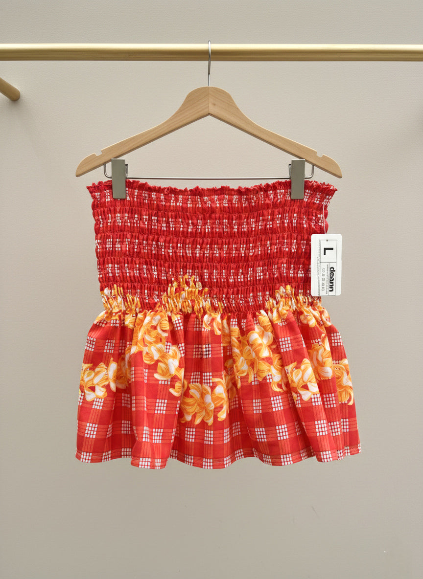 Red Puakenikeni Shirred Tube Top