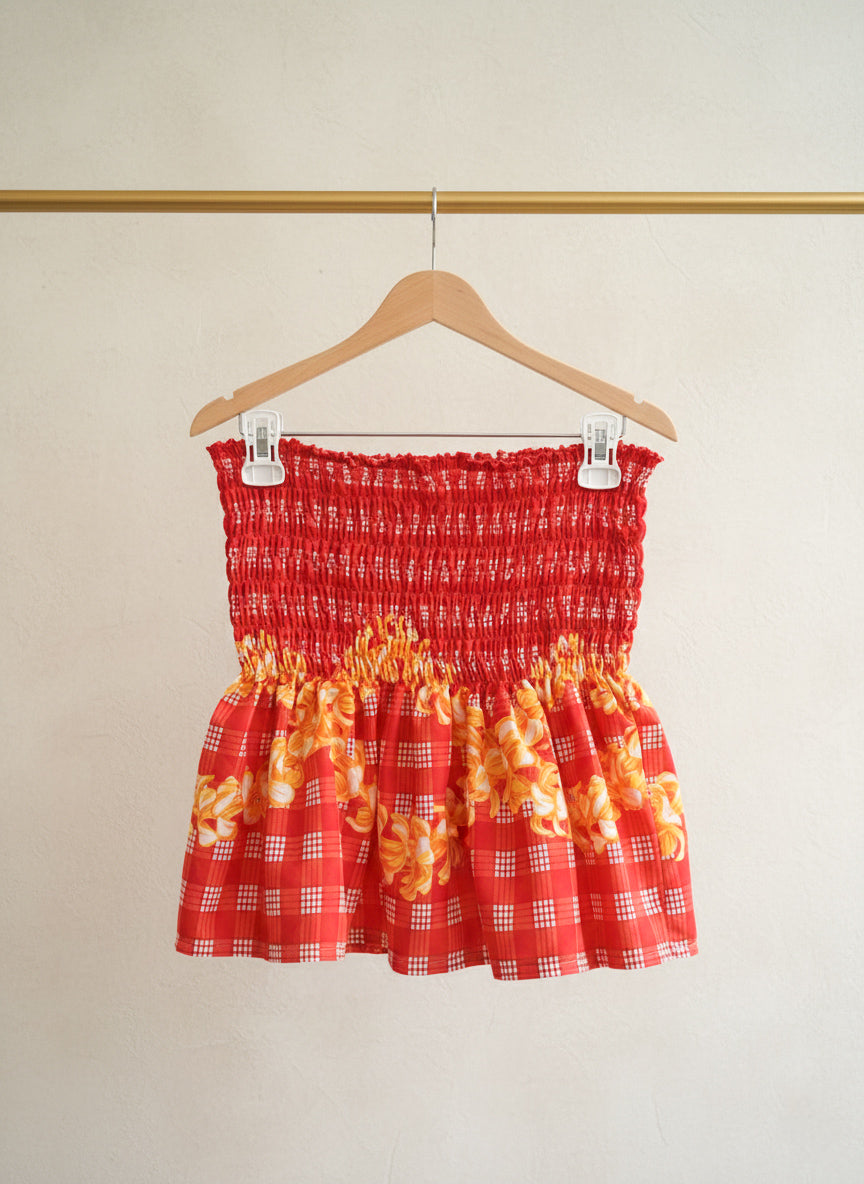 Red Puakenikeni Shirred Tube Top