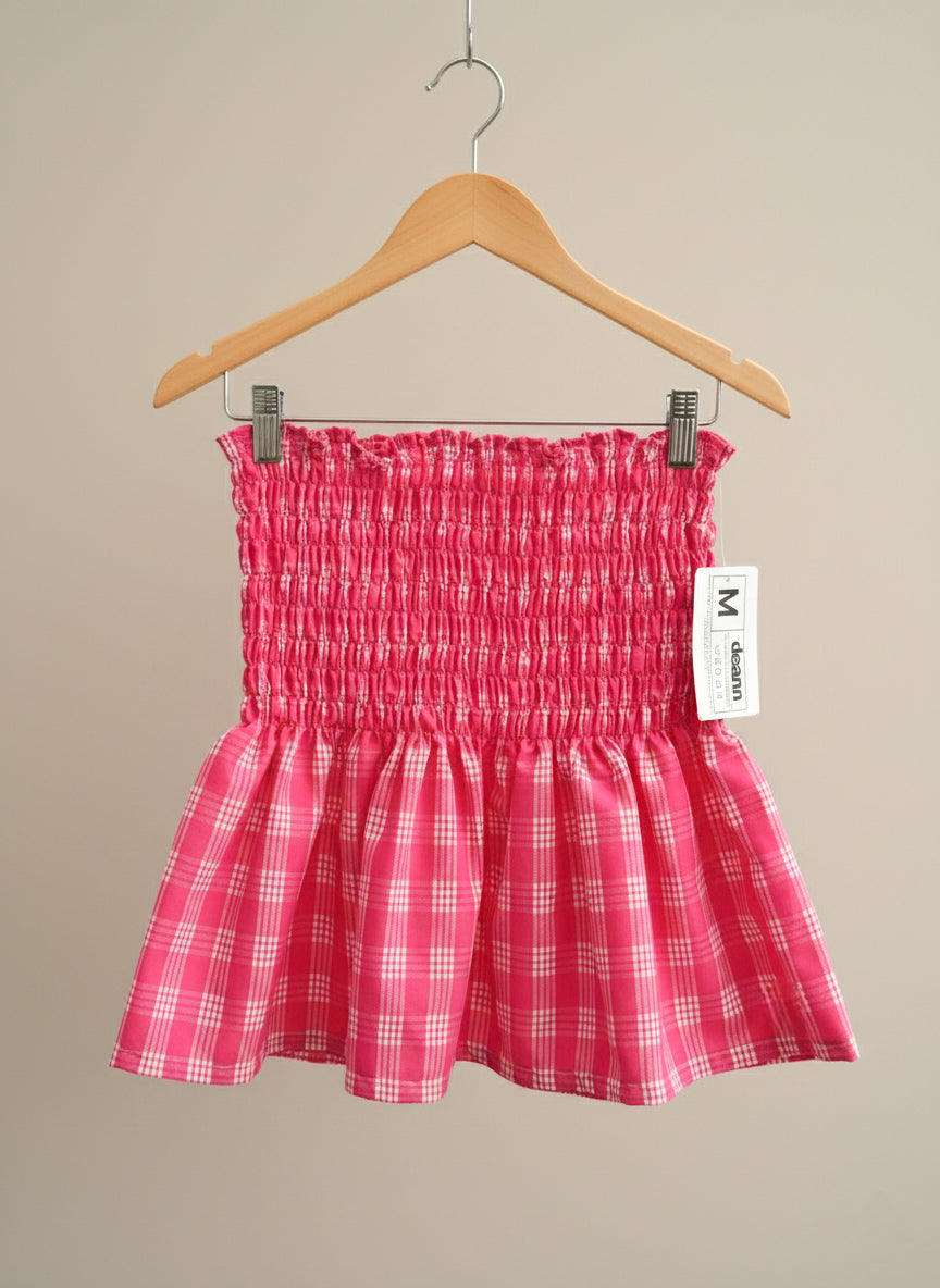 Guava Pink Palaka Shirred Tube Top