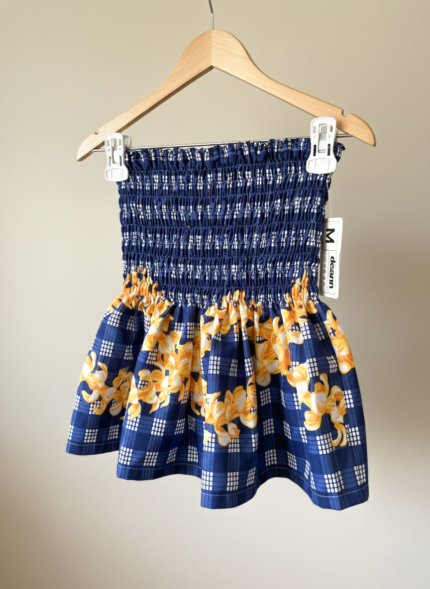 Navy Blue Puakenikeni Shirred Tube Top