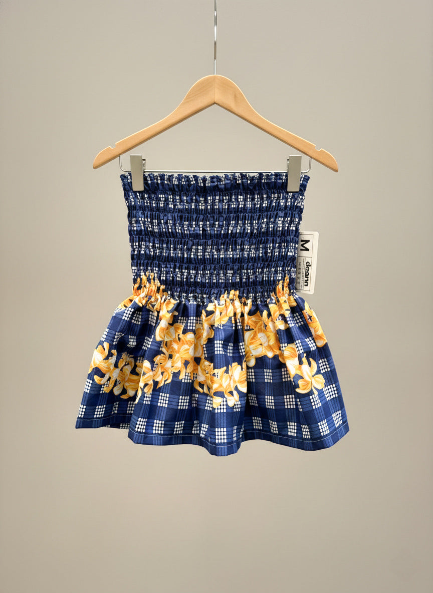 Navy Blue Puakenikeni Shirred Tube Top