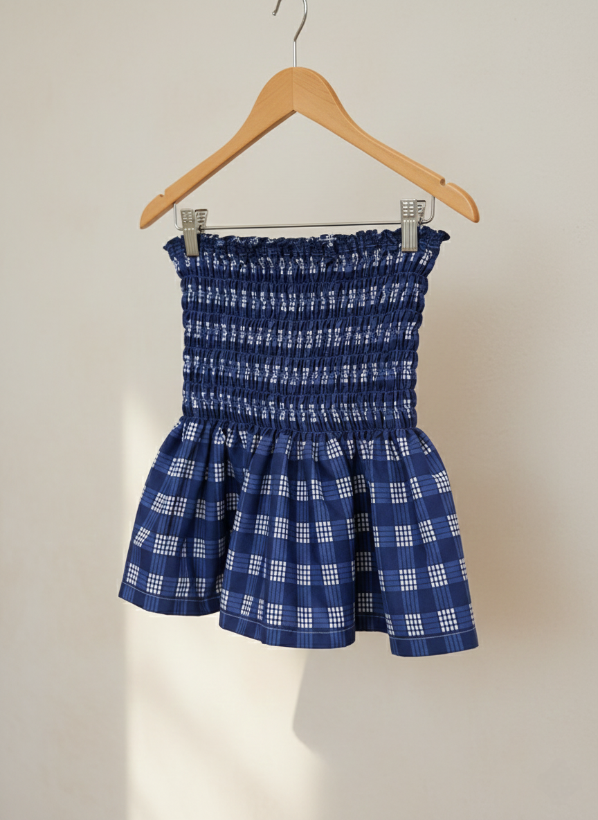 Navy Blue Shirred Palaka Tube Top