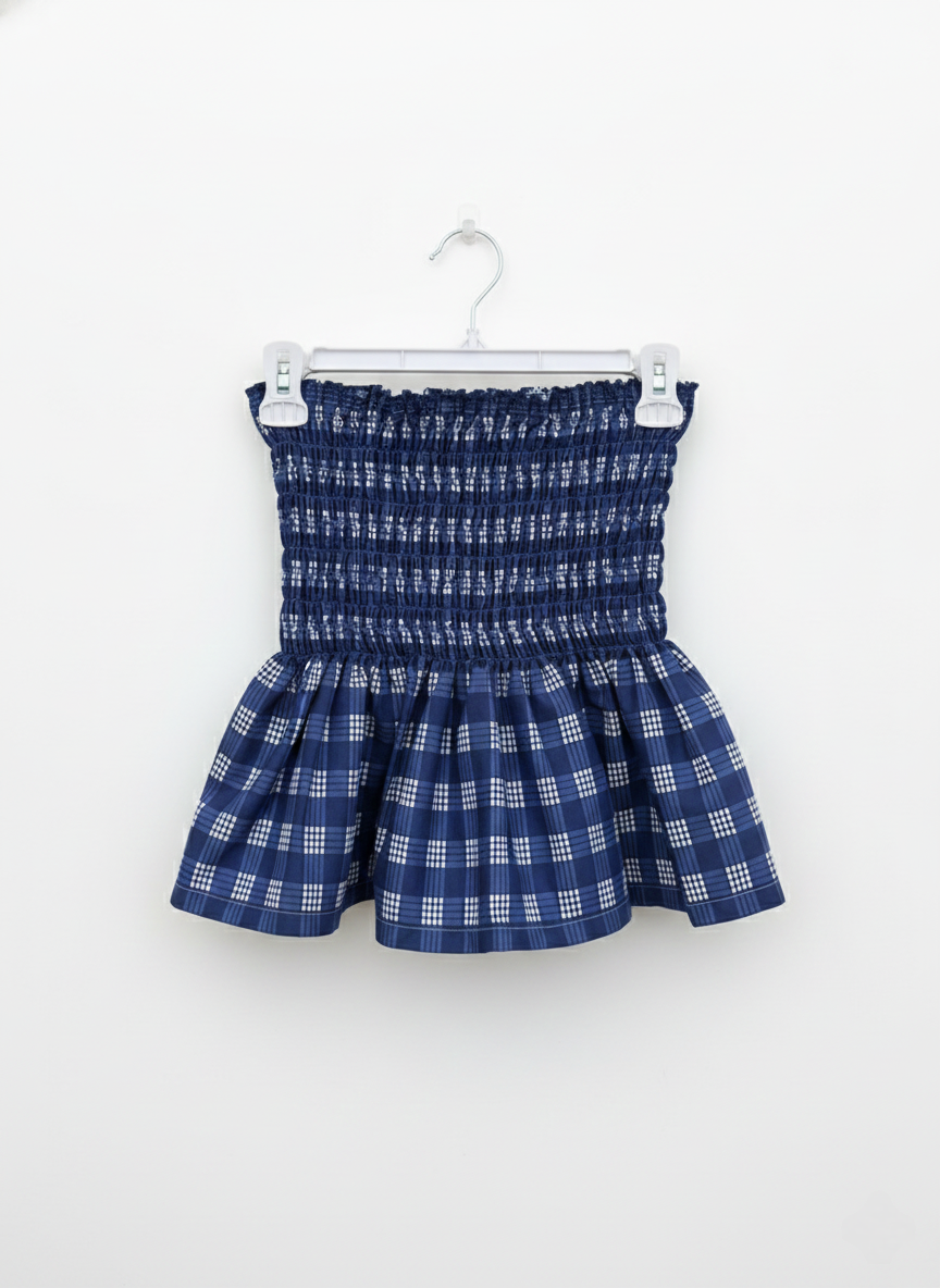 Navy Blue Shirred Palaka Tube Top