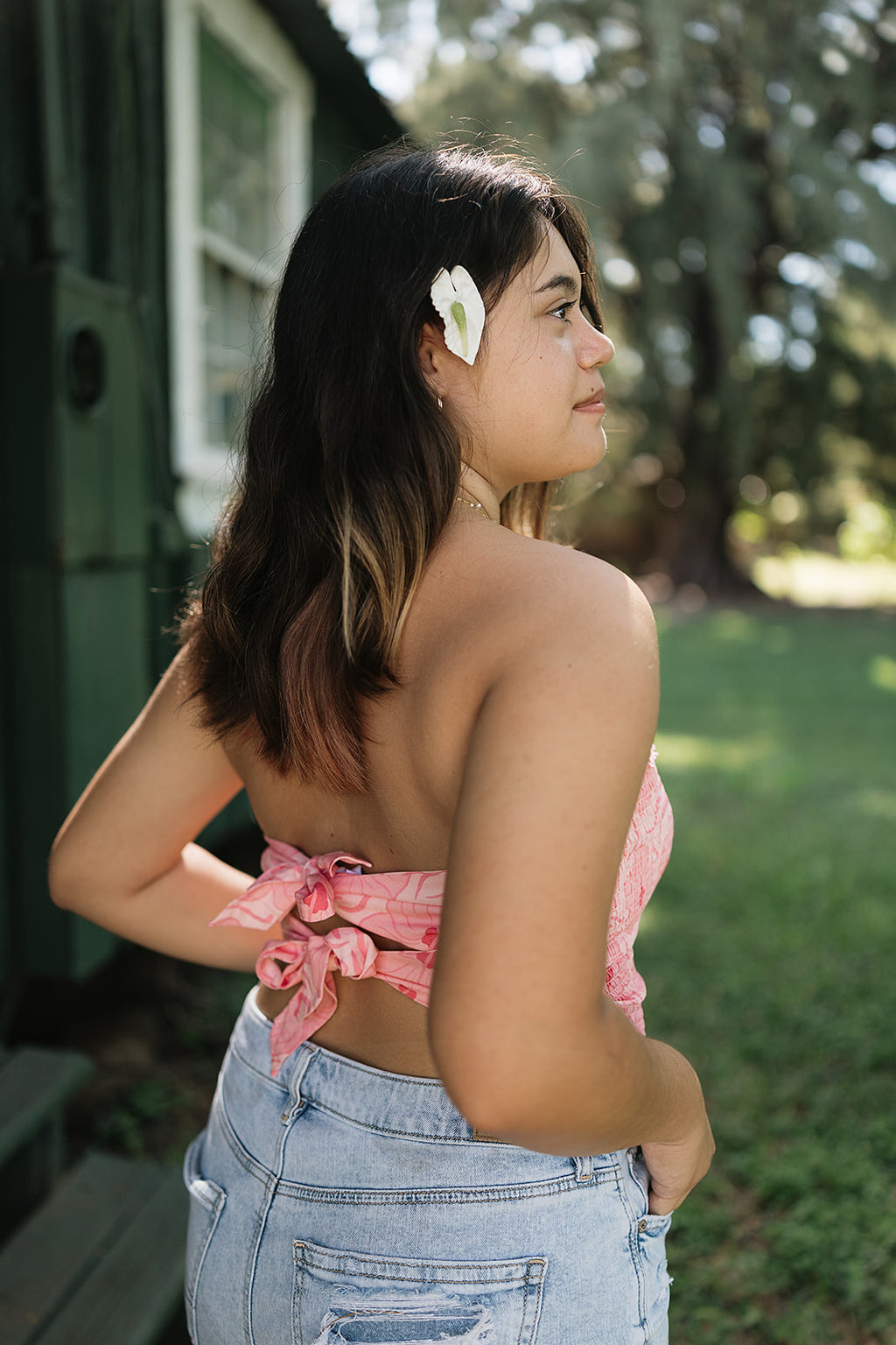 Guava Hibiscus Tie Back Tube Top
