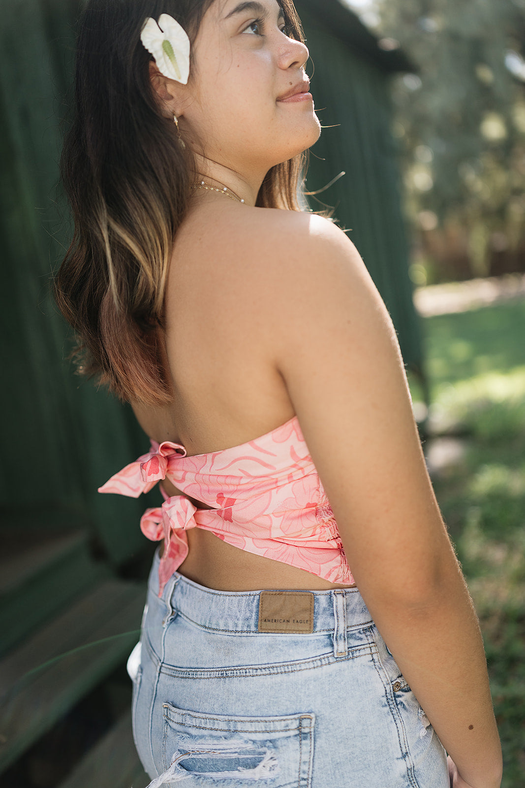 Guava Hibiscus Tie Back Tube Top
