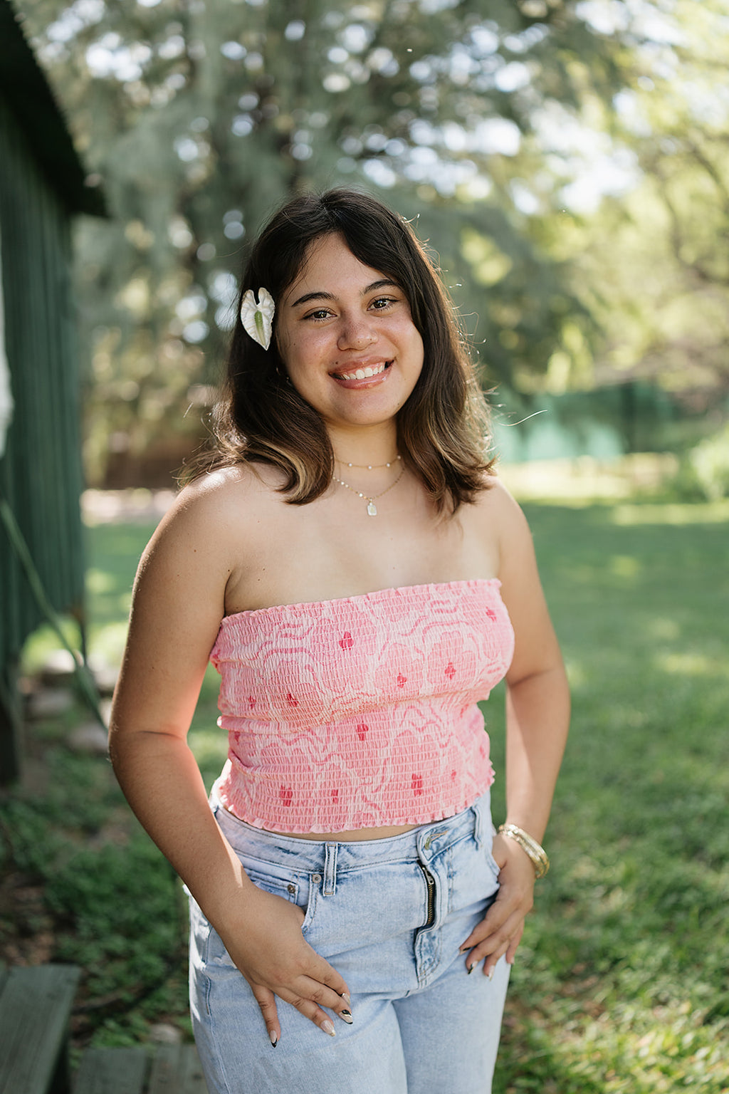 Guava Hibiscus Tie Back Tube Top