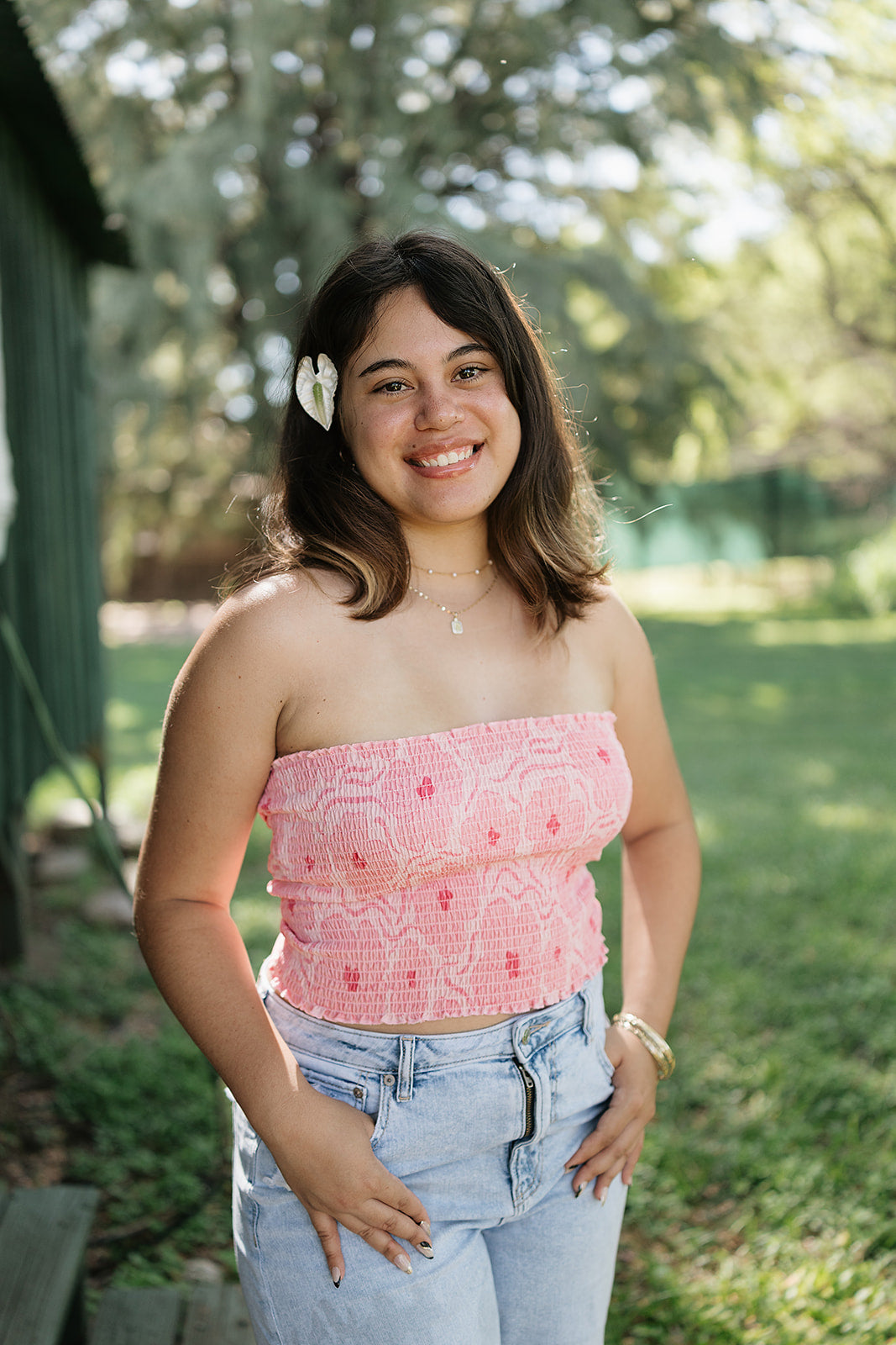 Guava Hibiscus Tie Back Tube Top