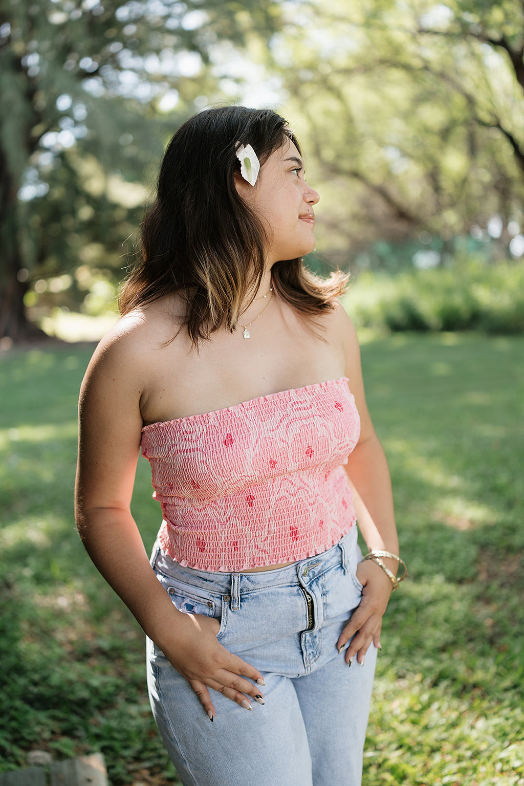 Guava Hibiscus Tie Back Tube Top