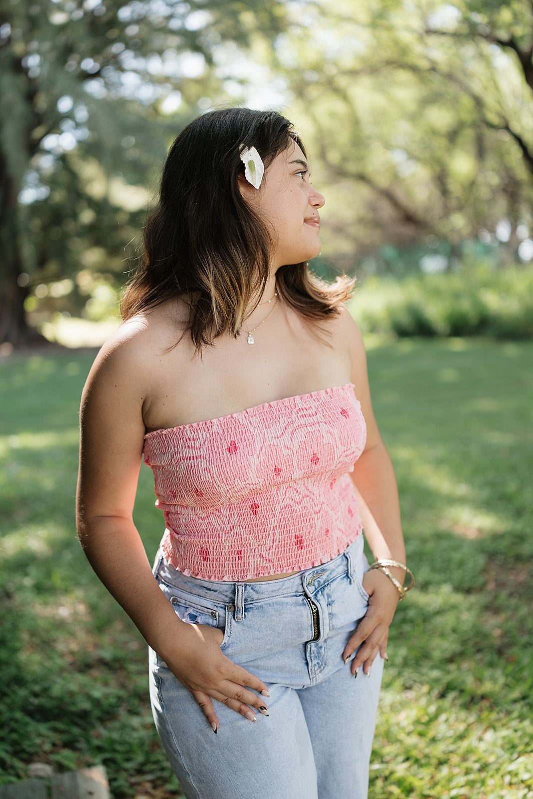 Guava Hibiscus Tie Back Tube Top