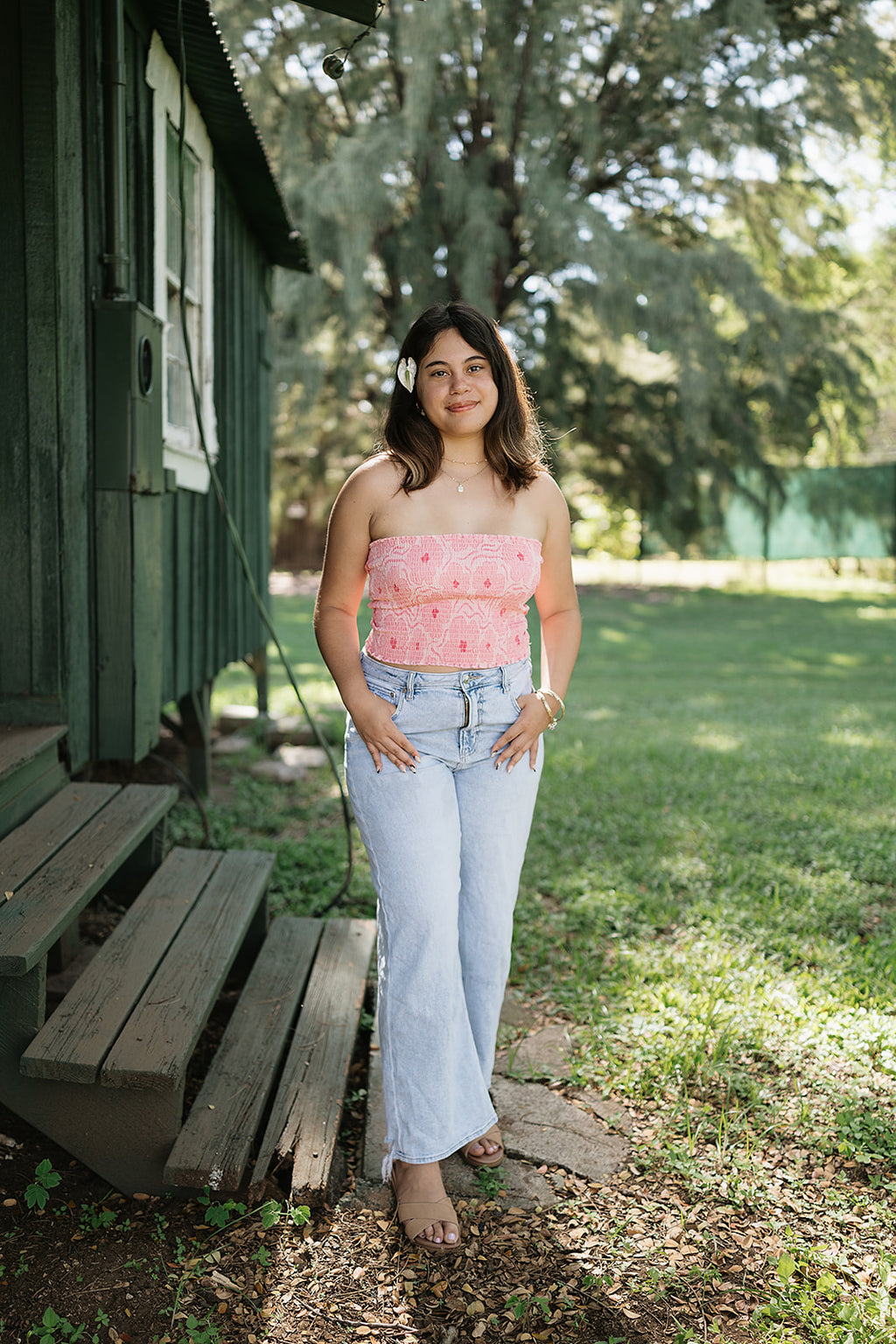 Guava Hibiscus Tie Back Tube Top