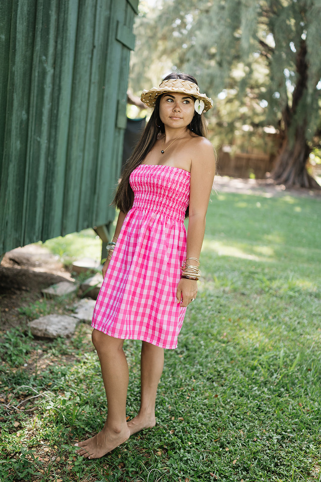Guava Pink Palaka Tube Top Dress