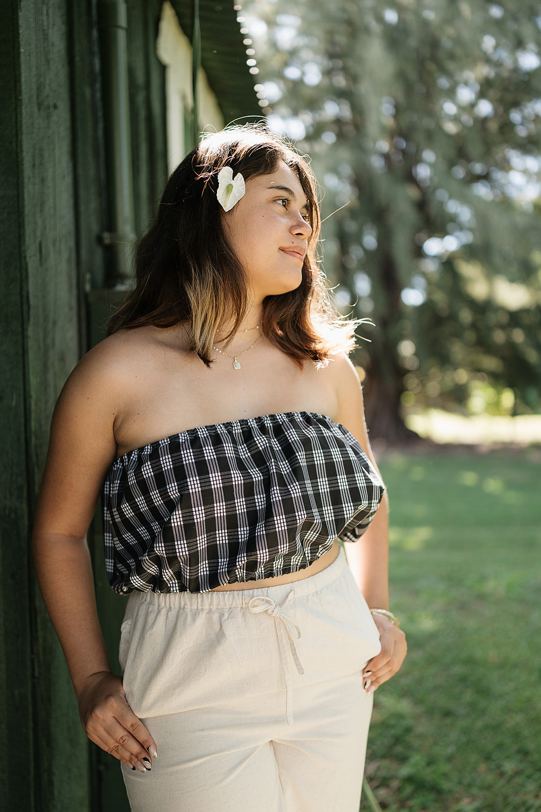 Black Palaka Bandeau Top