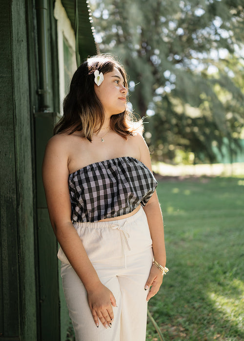 Black Palaka Bandeau Top