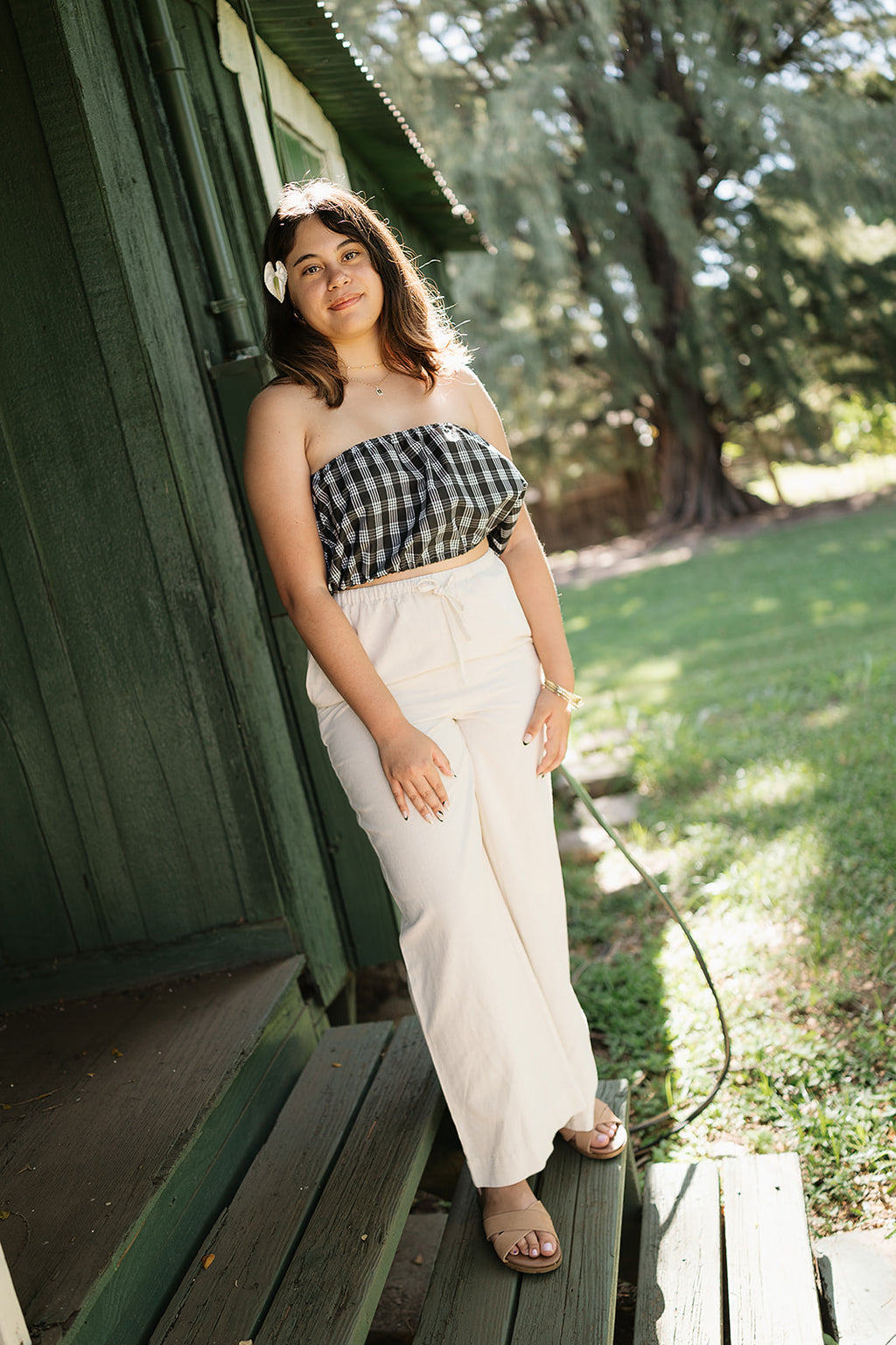 Black Palaka Bandeau Top