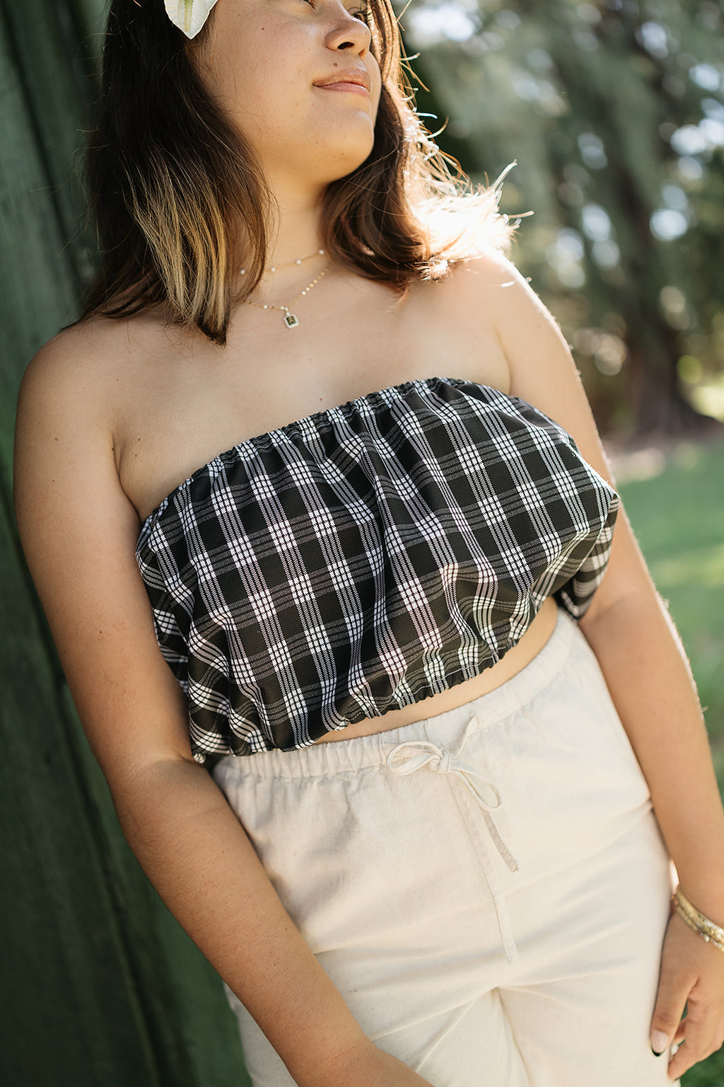 Black Palaka Bandeau Top