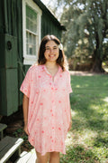 Guava Hibiscus Boxy Shirt Dress