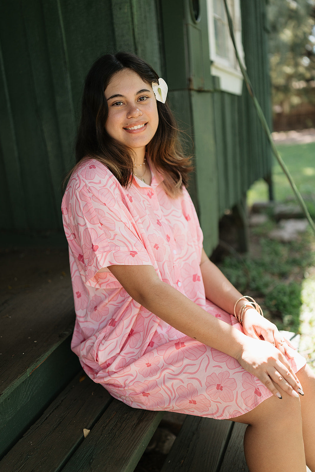 Guava Hibiscus Boxy Shirt Dress