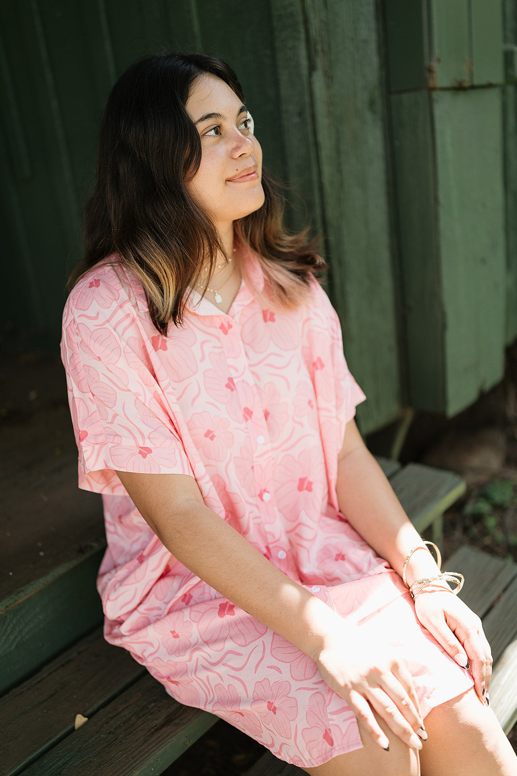 Guava Hibiscus Boxy Shirt Dress