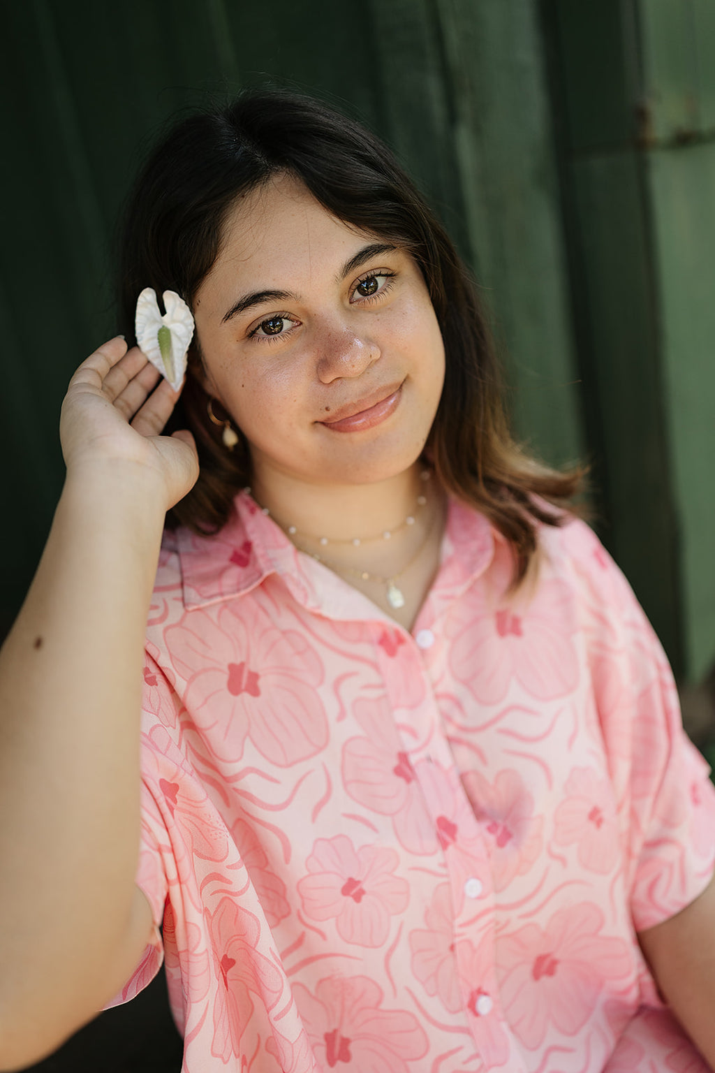 Guava Hibiscus Boxy Shirt Dress